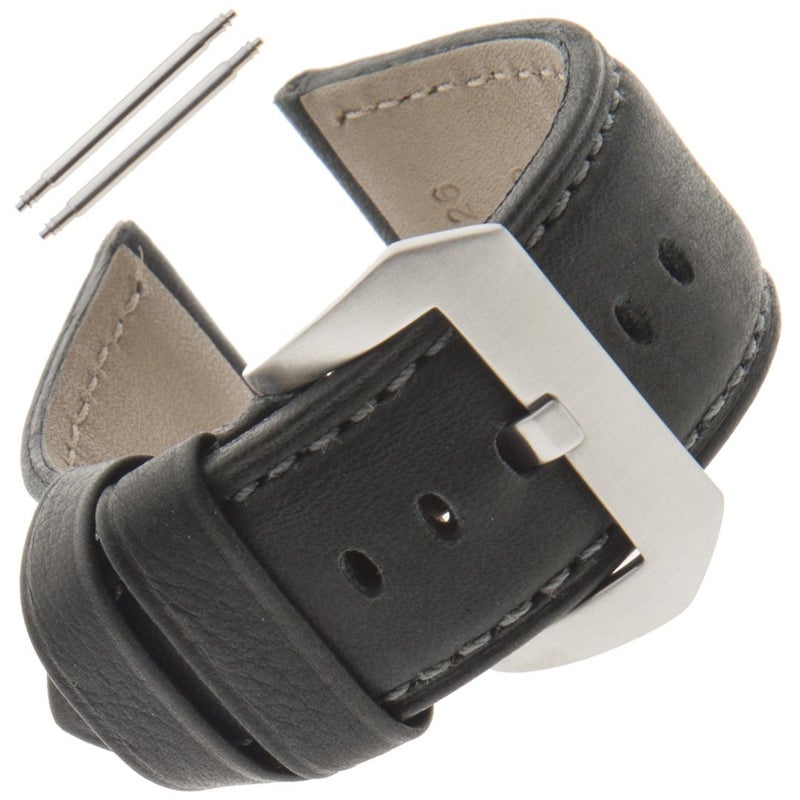 Gilden 22-26mm Gents Water-Resistant Leather Watch Strap WRBAND-0124, fits Panerai watches (24 millimeter end width, Black) - Image 1